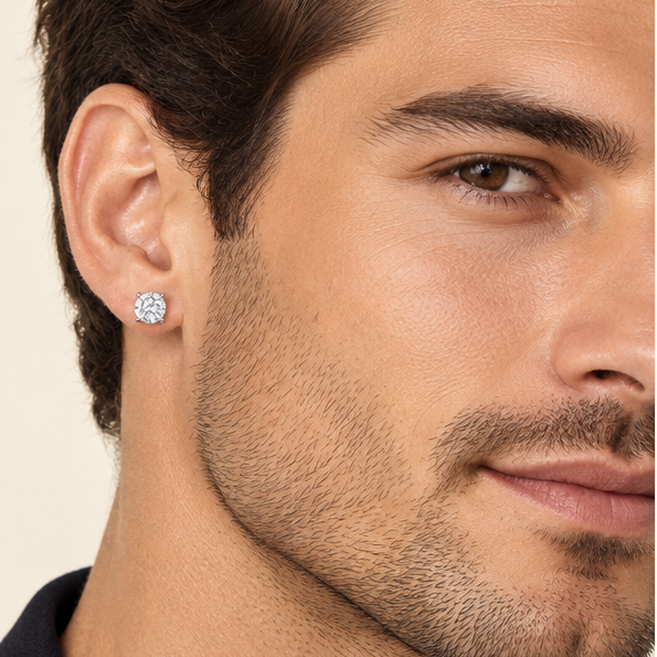 Male model wearing the round magnetic earring